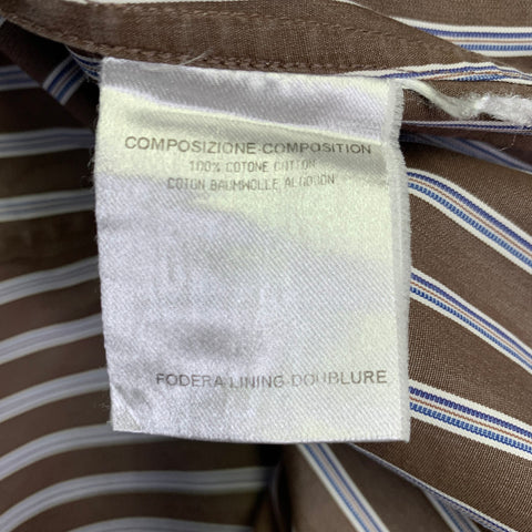 YVES SAINT LAURENT Size S Brown Navy White Stripe Button Down Collar Cotton Long Sleeve Shirt