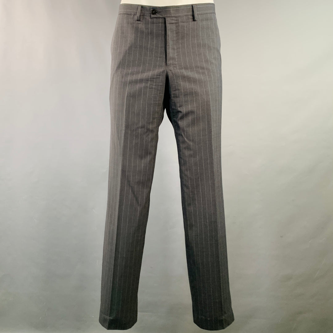 SARTORIO Size 44 Regular Grey Pinstripe Wool Notch Lapel Suit