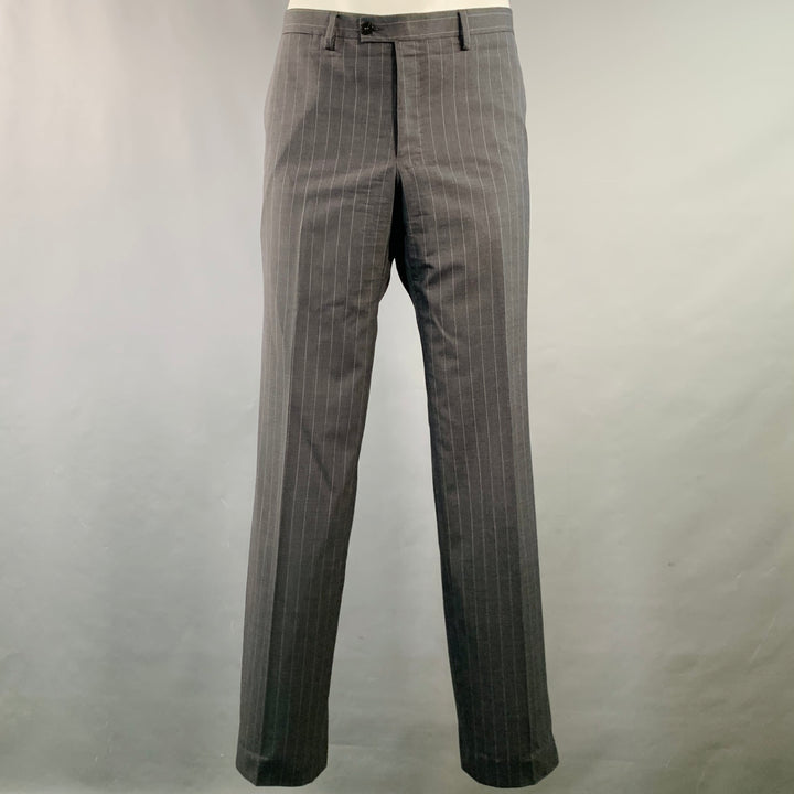 SARTORIO Size 44 Regular Grey Pinstripe Wool Notch Lapel Suit