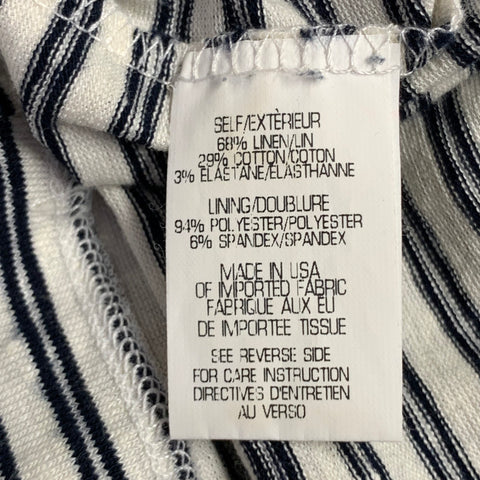 THEORY Size S Adiany B White Navy Linen Cotton Blend Stripe Midi T-Shirt Dress