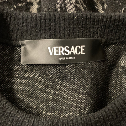 VERSACE 2024 Size 0 Black Grey Viscose Blend Baroque Crew Neck Cocktail Dress