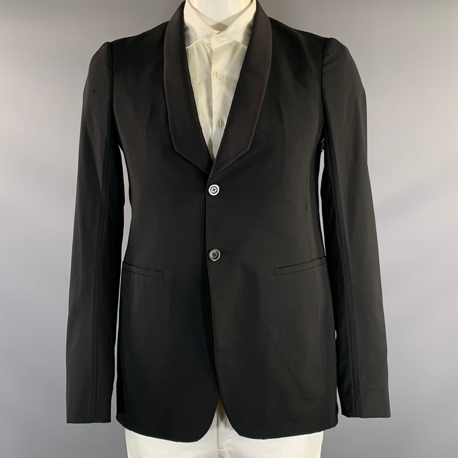 RICK OWENS Chest Size 42 Black Cotton &  Silk Shawl Lapel Sport Coat