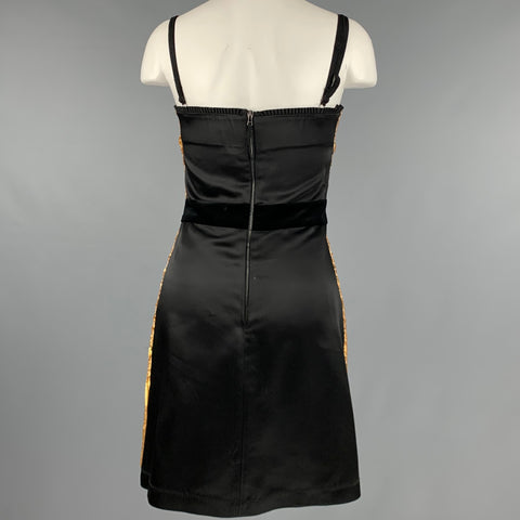 DOLCE &amp; GABBANA Taille 4 Robe de cocktail à paillettes en mélange de polyester noir doré