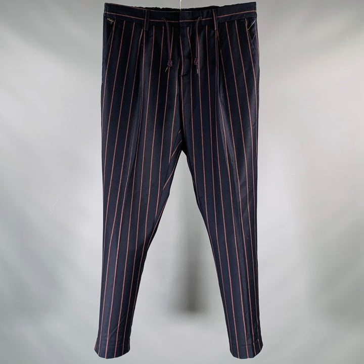 SCOTCH AND SODA Size 31 Navy Blue & Orange Stripe Virgin Wool Casual Pants