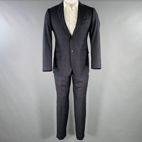 ARMANI COLLEZIONI Size 38 Navy Charcoal Grey Checkered Suit