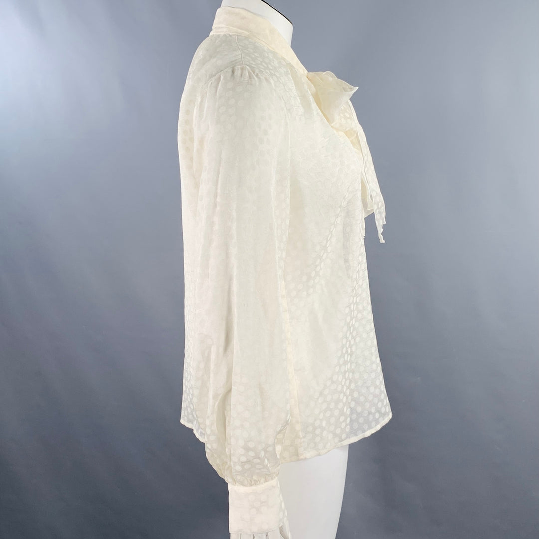 ESCADA Size 12 Beige Silk Dots Bow Blouse