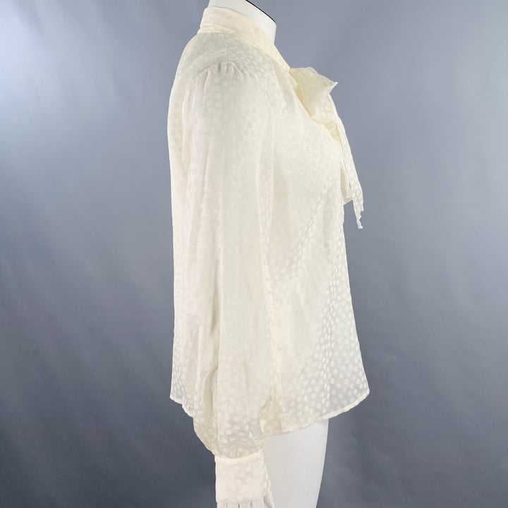 ESCADA Size 12 Beige Silk Dots Bow Blouse