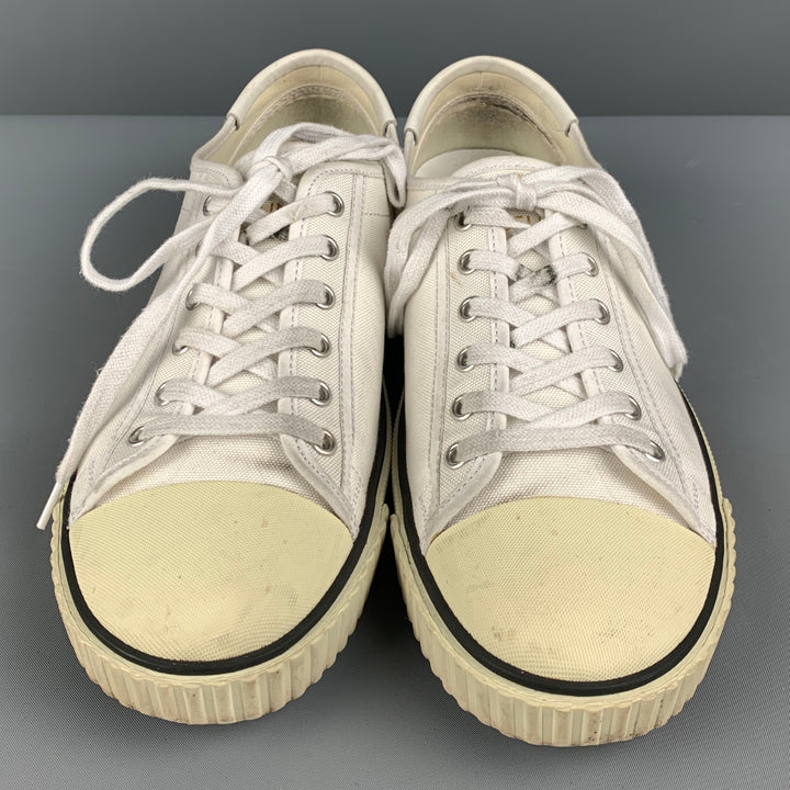 CELINE Size 8 White Black Canvas Sneakers