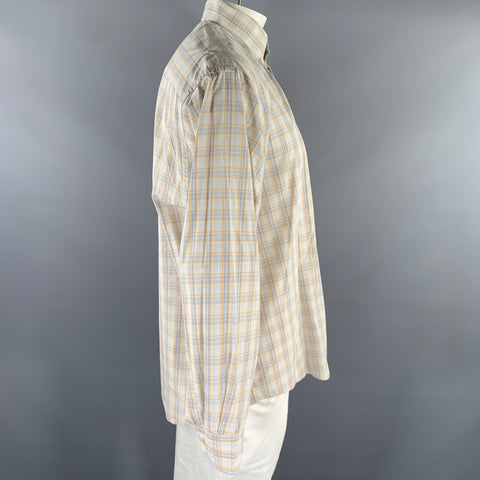 BURBERRY Size L Orange Blue Tartan Button Down Long Sleeve Shirt