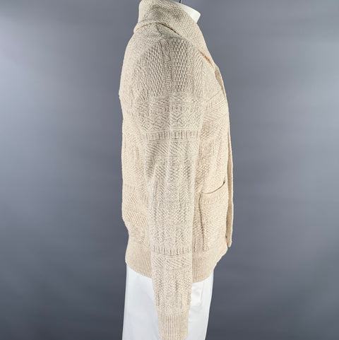 RRL by RALPH LAUREN Size L Cream Knit Cotton Silk Shawl Cardigan