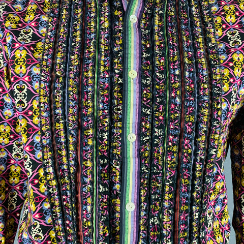 ROBERT GRAHAM Size L Purple Multi-Color Print Ruffled Cotton Button Up Long Sleeve Shirt