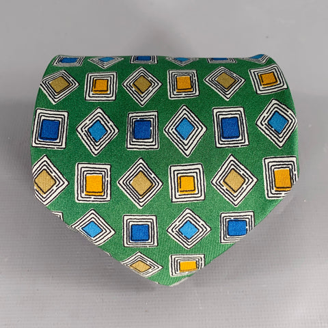 FENDI Green Blue Squares Silk Tie