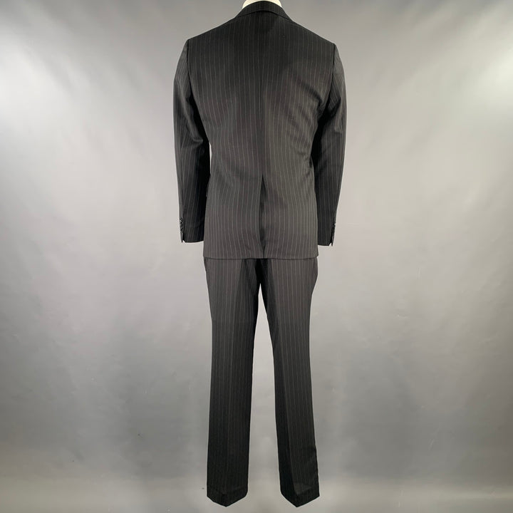 D'URBAN Chest Size 40 Black Silver Pinstripe Wool Notch Lapel Suit