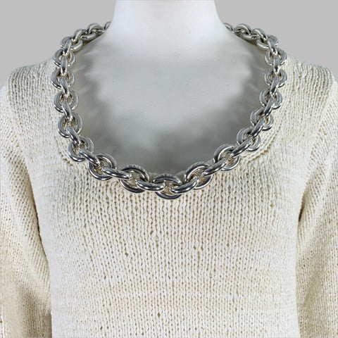 BOTTEGA VENETA Pre-Fall 2020 Size L Beige Silver Cotton Blend Chain Long Sleeve Dress