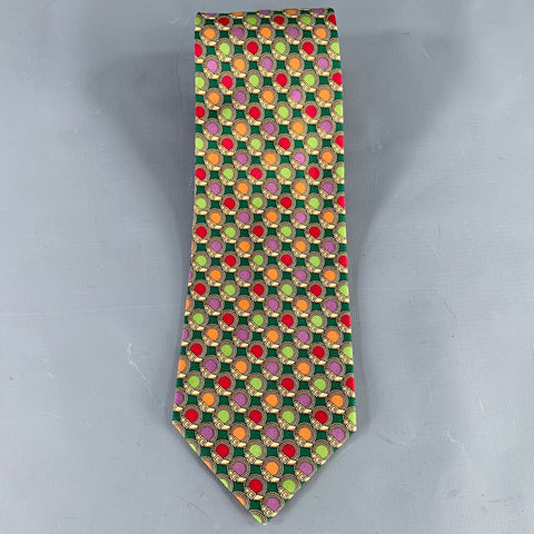 FENDI Green Multi Color Dots Silk Tie