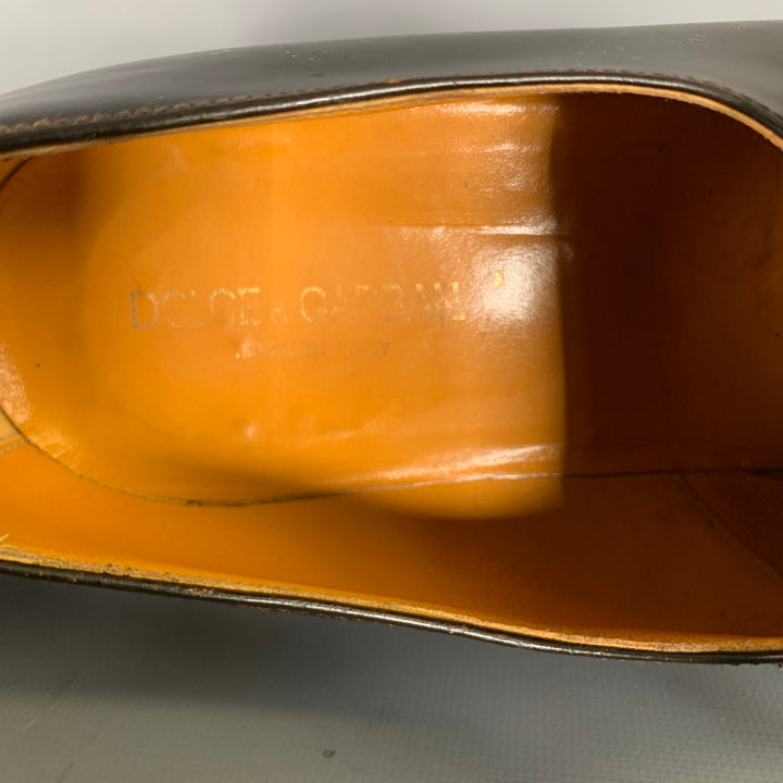DOLCE & GABBANA Size 9 Brown Gold Leather Loafers