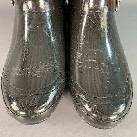 BURBERRY Size 10 Black Rubber Shearling Lined Rain Boots