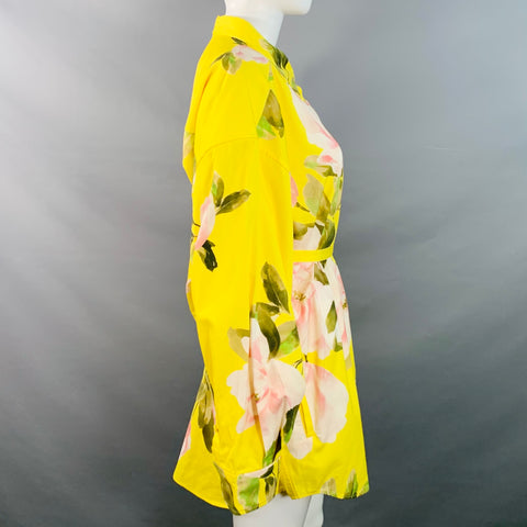 VALENTINO SS21 Size M Yellow Multi Color Cotton Silk Floral Belted Oversized Shirt Dress