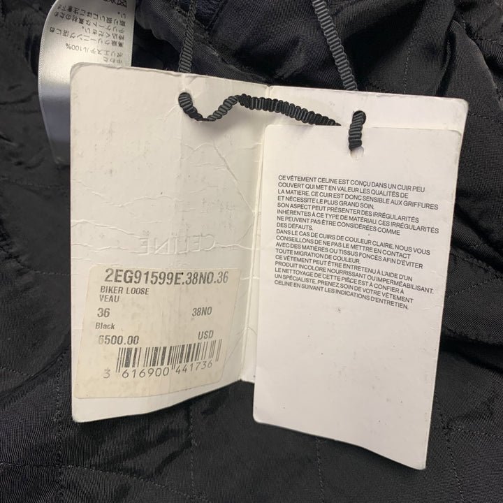 CELINE Size S Black Leather Motorcycle Jacket