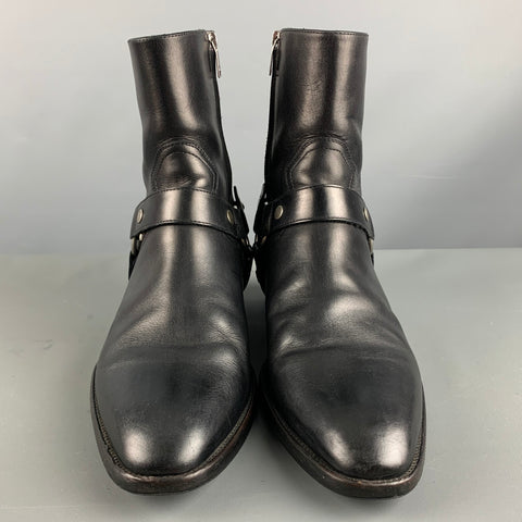 SAINT LAURENT Size 9 Black Leather Harness Boots