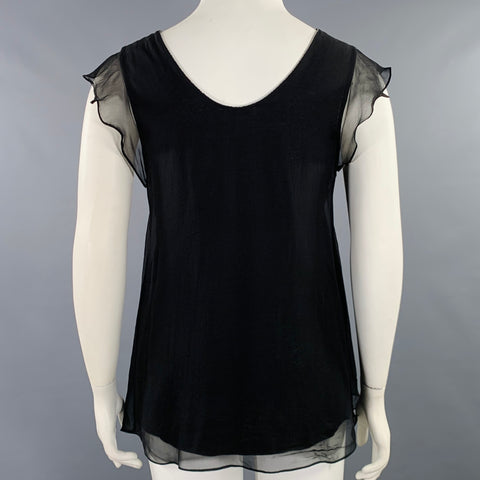 BRUNELLO CUCINELLI Size XL Black Silver Silk Monili Double Layer Dress Top