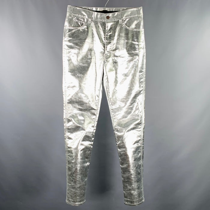 CELINE Size 30 Silver Metallic Cotton Blend Jean Cut Casual Pants
