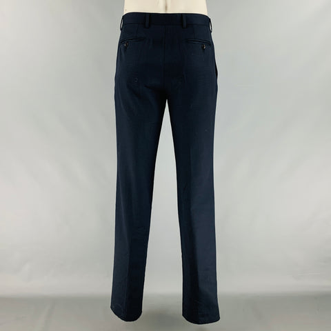 GUCCI Taille 34 Pantalon décontracté en laine texturée marine à devant plat