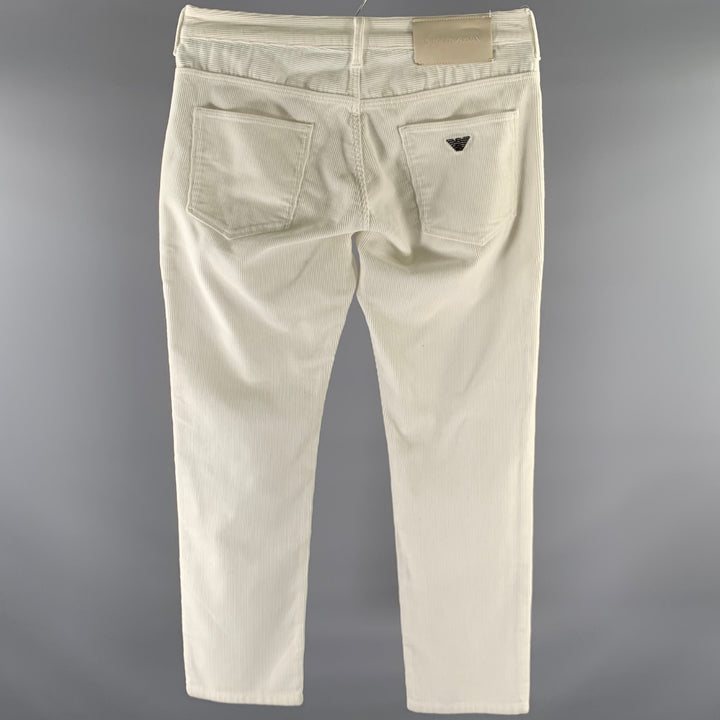 EMPORIO ARMANI Size 30 White Corduroy Cotton Elastane Casual Pants