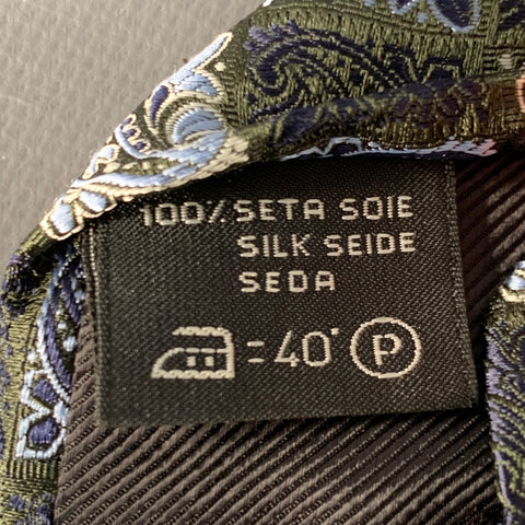 ERMENEGILDO ZEGNA Navy Blue Paisley Checkerboard Silk Tie