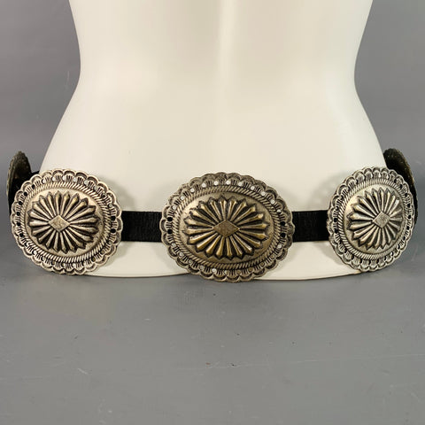 POLO by RALPH LAUREN Size L Black Silver Leather Metal Concho Belt
