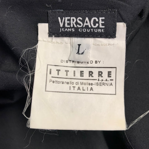 VERSACE Size L Black Gold Beaded Floral Cotton Button Up Long Sleeve Shirt
