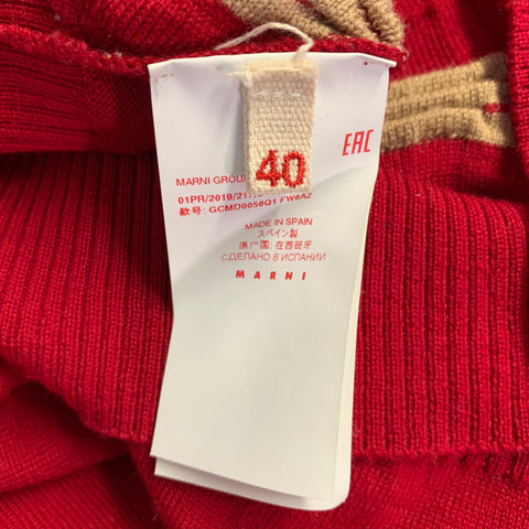 MARNI Size 4 Red Beige Wool Textured Crew Neck Pullover