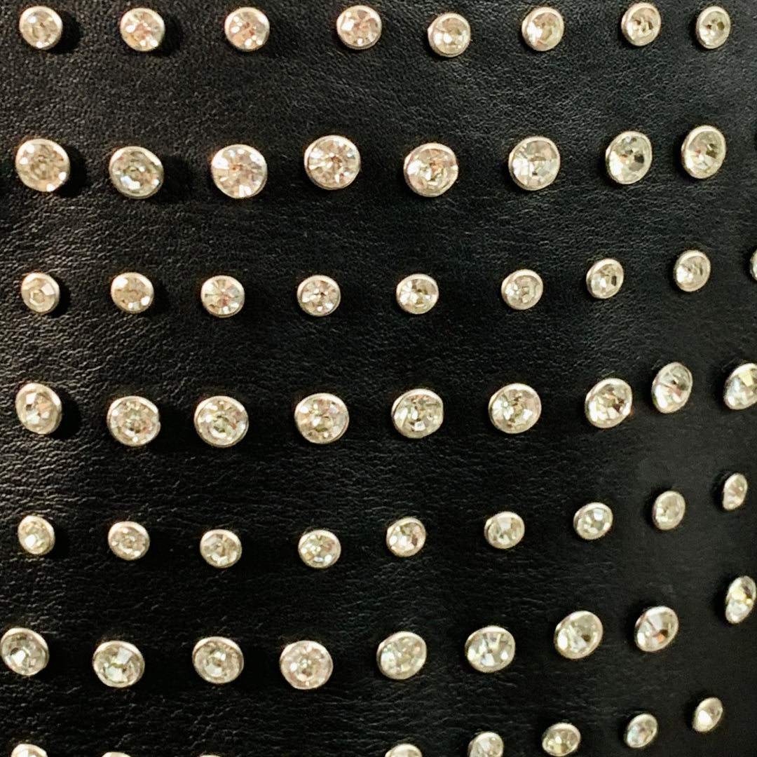 RETROFETE Size L Black Silver Leather Strapless Crystal Studded Mini Dress