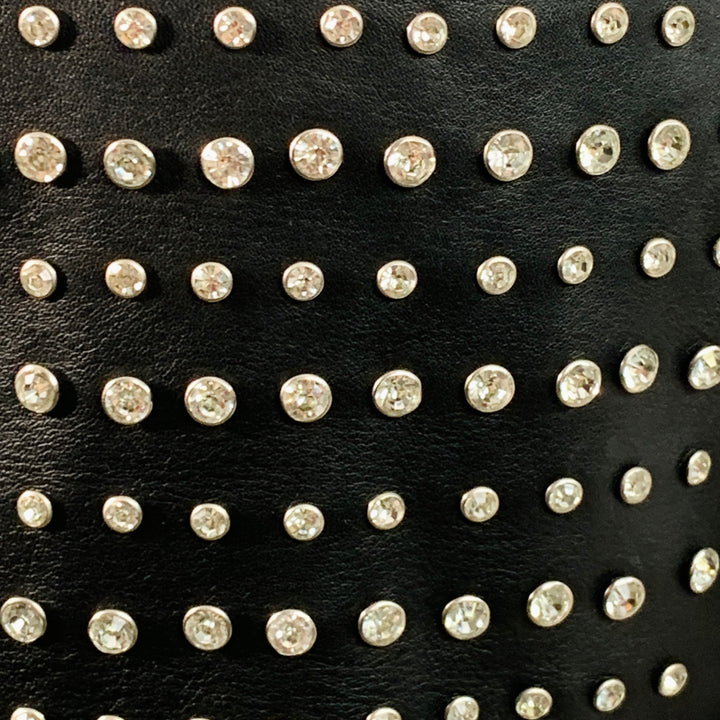 RETROFETE Size L Black Silver Leather Strapless Crystal Studded Mini Dress