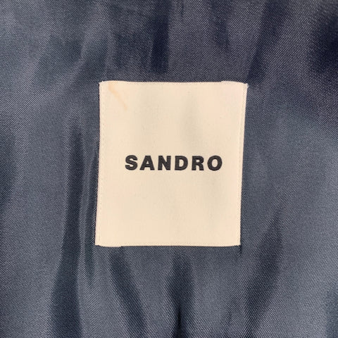 SANDRO Size L Blue Grey Window Pane Wool Blend Zip Up Jacket