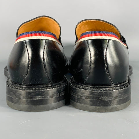 GUCCI Size 10.5 Black Contrast Trim Leather Penny Loafers