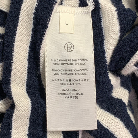 THE ROW Size L Navy White Cashmere Cotton Silk Blend Terry Reverse Seams Pullover