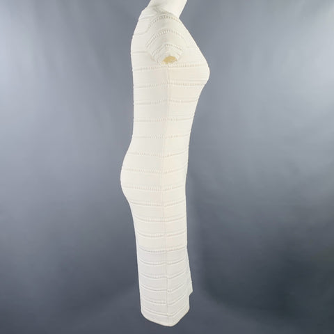 DSQUARED2 Size M White Rayon Polyamide Textured Short Sleeve Dress