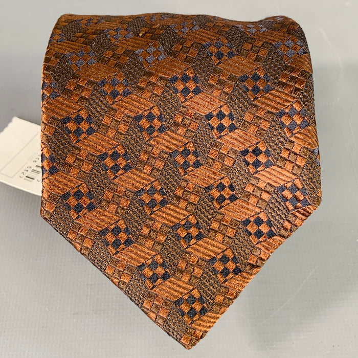 GIANNI VERSACE Brown Black Geometric Jacquard Silk Tie