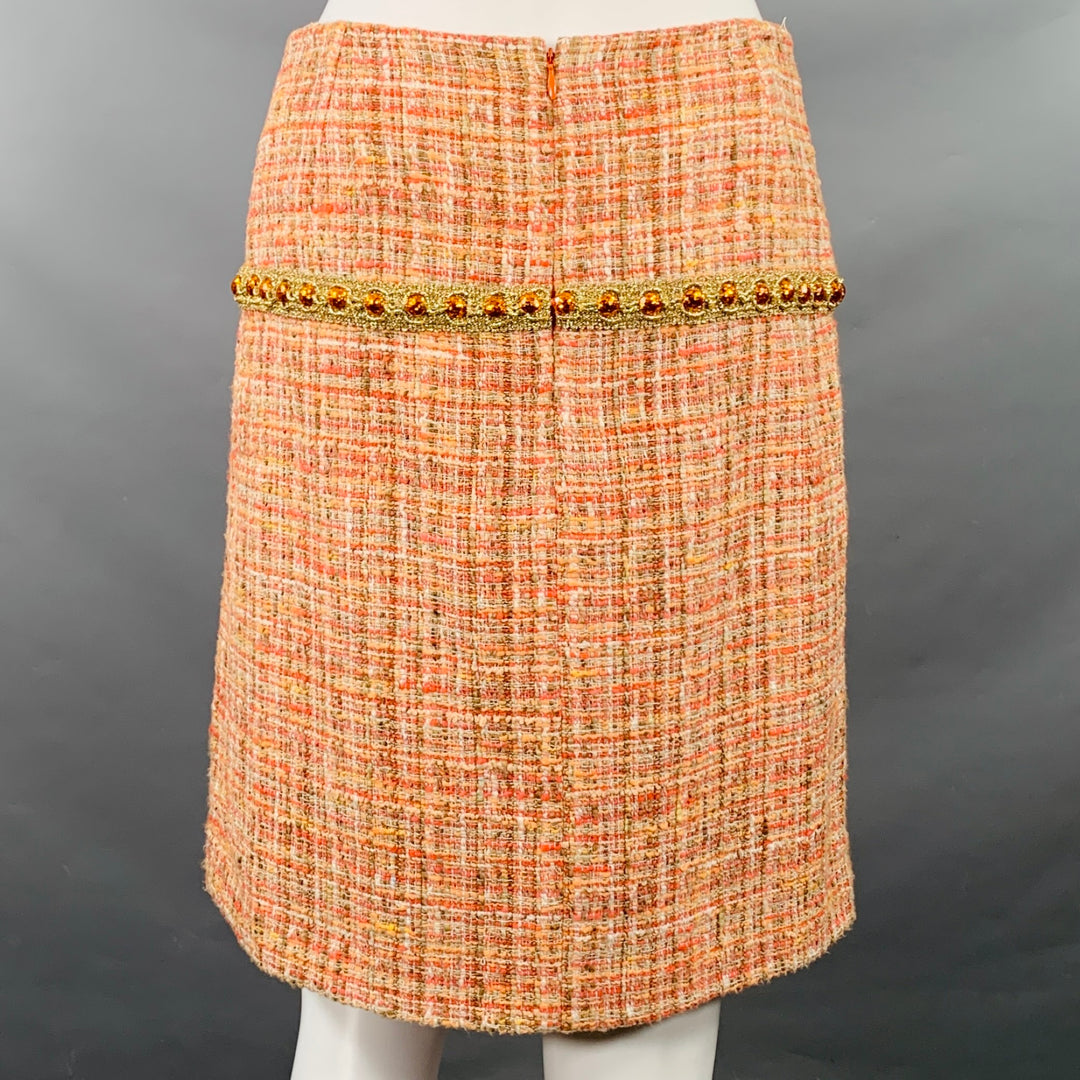 DOLCE & GABBANA Size 4 Orange Gold Cotton Blend Embellishment Skirt Suit Set