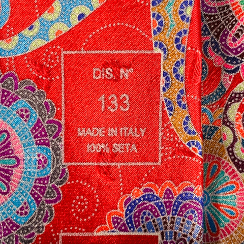 ERMENEGILDO ZEGNA Red Multi Color Abstract Floral Silk Satin Tie