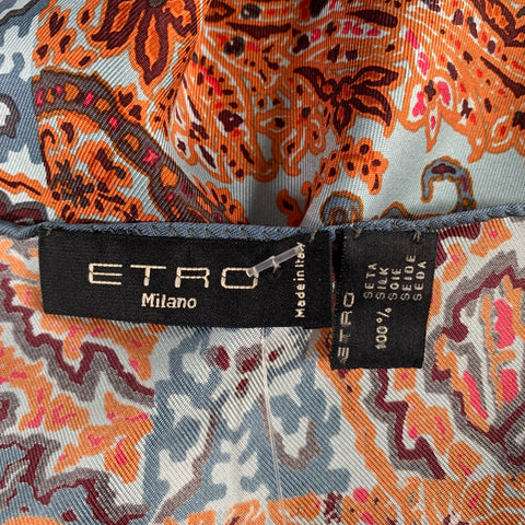 ETRO Blue Orange Paisley Silk Pocket Square