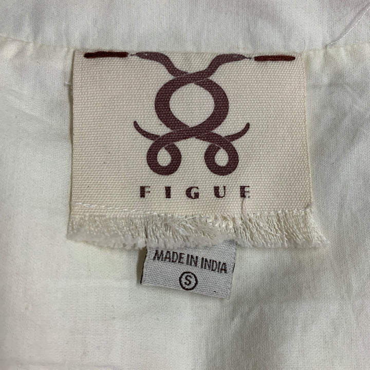 FIGUE Size S Cream Cotton Embellished Beaded Fringe Cap Sleeve Vest