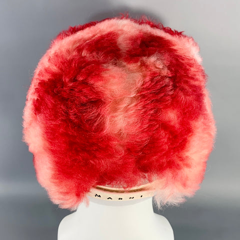 MARNI Red White Lamb Shearling Fur Hook Loop Baseball Cap