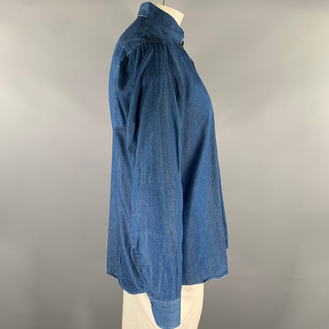TOD'S Size L Navy Heather Cotton Button Down Long Sleeve Shirt