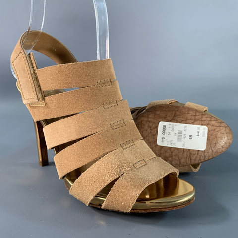 PEDRO GARCIA Size 6 Gold Tan Suede Strappy Sandals