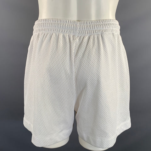 DRIES VAN NOTEN Size L White Mesh Cotton &  Polyamide Basketball Shorts