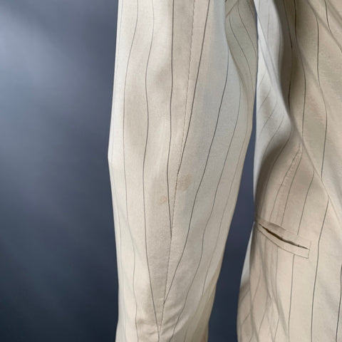 GAULTIER 2 Vintage Size 38 Beige Grey Pinstripe Wool Silk Single Button Hooded Suit