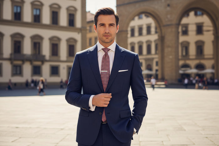 BRIONI Pink Navy Geometric Silk Tie