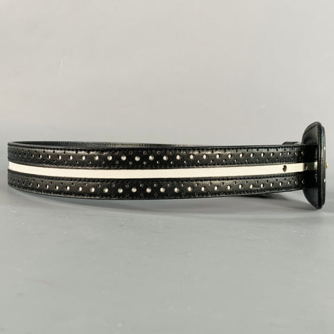 LAUREL Size S Black White Perforated Two Tone Leather Belt